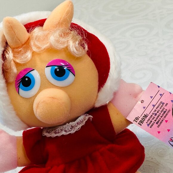VNTG BABY MISS PIGGY CHRISTMAS Muppet Babies McD's 1988 Plush Red Dress W/Tags - Picture 2 of 7